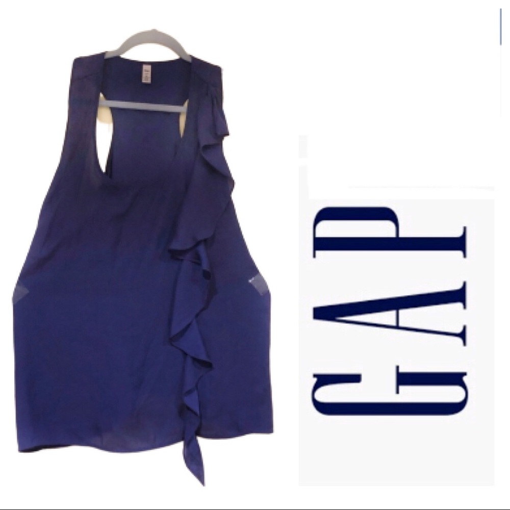 Gap Royal Purple Silky Ruffled Blouse | XL